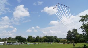 The red arrows flying in formation over Combe playing field